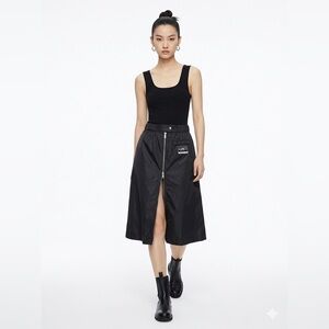 NWOT Mo&Co Black Front Zip Slit Midi Dress